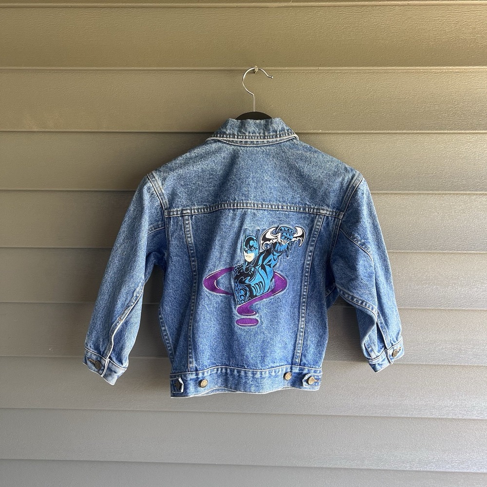 Vintage DC Comics Kids Small Batman Riddler Embroidered Denim Jacket